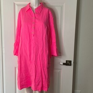 NWT Lilly Pulitzer Jazmyn 3/4 Sleeve Linen T-Shirt Dress Roxie Pink